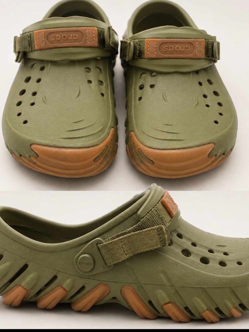 CROCS ECHO M8/W10 Olive Green Water Clog with Brown Accents